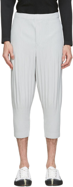 Homme PlissÃ© Issey Miyake Grey Cropped Basics Trousers - Homme Plissé Issey Miyake Gris Pantalon Gris Pantalon - homme plissé issey miyake 그레이 자른 기초 바지