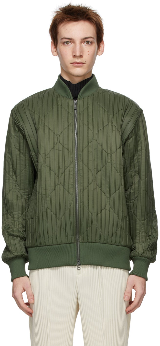 Homme PlissÃ© Issey Miyake Khaki Padded Pleats Bomber Jacket