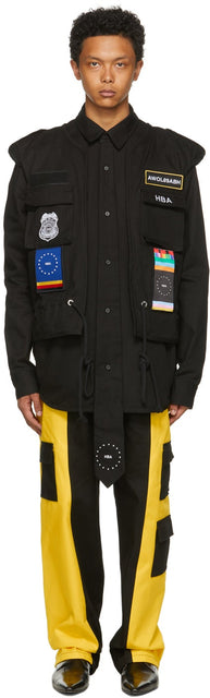 Hood by Air Black Veteran Heavy Twill Shirt - Capuche à l'air Black Veteran Shirt Swewill Shirt - 에어 블랙 베테랑 무거운 능 직물 셔츠에 의해 후드