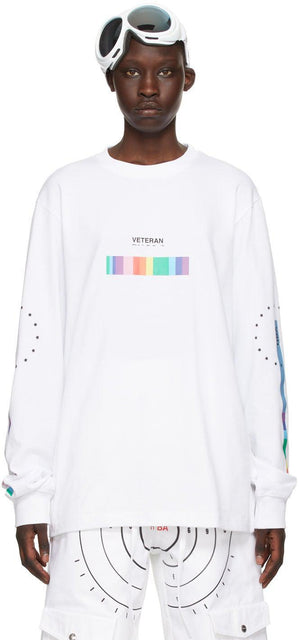 Hood by Air White Spectrum 'Veteran' Long Sleeve T-Shirt - T-shirt à manches longues à manches longues de l'air à capuche - 공기 화이트 스펙트럼 '베테랑'긴 소매 티셔츠