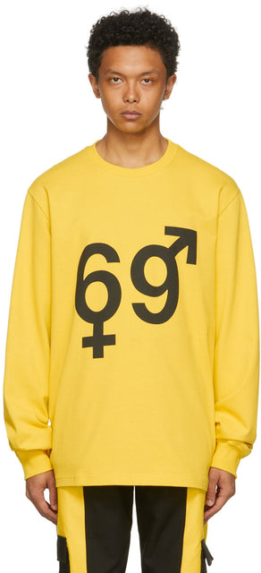 Hood by Air Yellow Veteran Badge Long Sleeve T-Shirt - Capuche à l'air T-shirt à manches longues à manches longues - 공기 노란색 베테랑 배지 긴 소매 티셔츠에 의해 후드