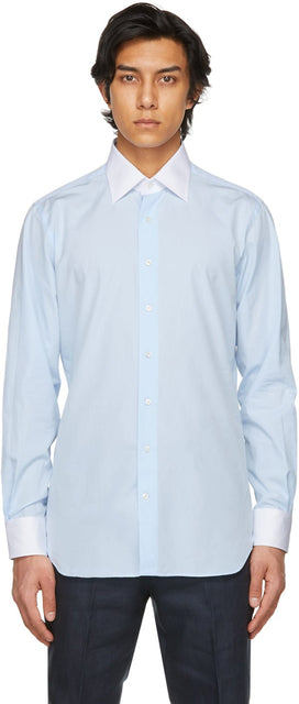 Husbands Blue Wide Collar Shirt - Chemise à colle large bleu de mari - 남편 블루 넓은 칼라 셔츠