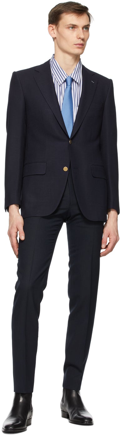 Husbands Navy Fresco Tapered High-Waisted Trousers