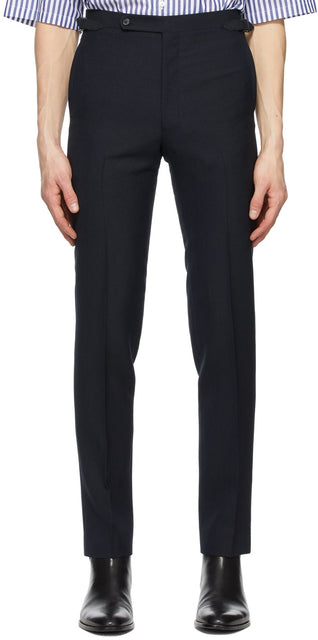 Husbands Navy Fresco Tapered High-Waisted Trousers - Marine Fruesco Fresco Fraîchée Tailles Tailles Tailles - 남편의 해군 프레스코가 테이퍼 진 하이웨이 바지