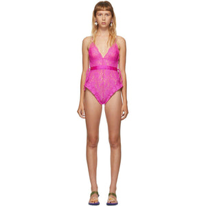 I'm Sorry by Petra Collins SSENSE Exclusive Pink Lace Bodysuit