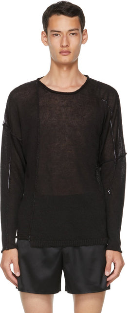 Isabel Benenato Black Linen Knit Sweater - Pull en tricot noir Isabel Benenato noir - 이사벨 베나토 블랙 린넨 니트 스웨터