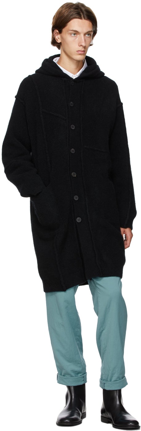 Isabel Benenato Black Wool Hooded Coat
