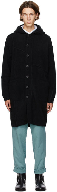 Isabel Benenato Black Wool Hooded Coat