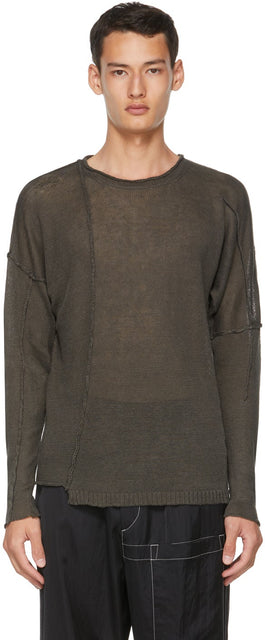 Isabel Benenato Khaki Linen Knit Sweater - Pull en tricot de lin kaki Isabel Benenato Khaki - 이사벨 베나 나토 카키 린넨 니트 스웨터