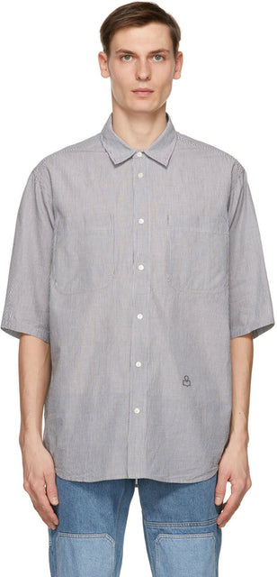 Isabel Marant Grey Striped Jarlow Short Sleeve Shirt - Chemise à manches courtes à rayures rayées Isabel Marant Grey - Isabel Marant 회색 줄무늬 Jarlow 짧은 소매 셔츠