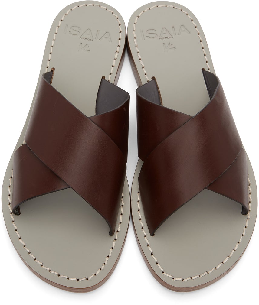 Isaia Brown Leather Strap Sandals