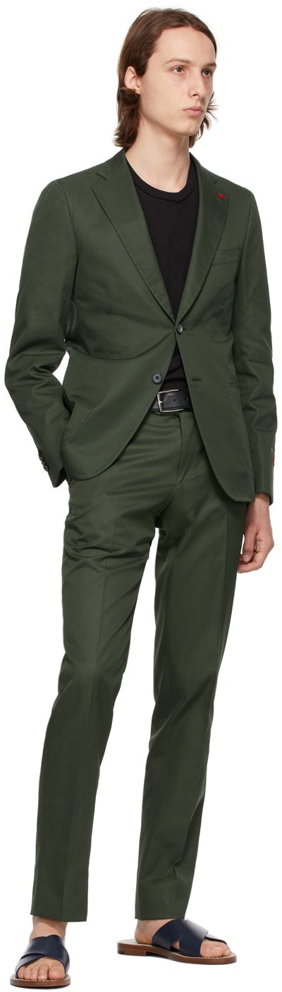 Isaia Green Cotton Sanita Trousers