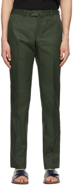 Isaia Green Cotton Sanita Trousers - Pantalon Sanita Coton Isaia Green Sanita - 이사이아 그린 코튼 산타 바지