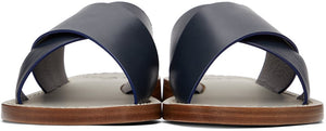 Isaia Navy Leather Strap Sandals