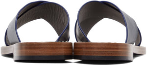 Isaia Navy Leather Strap Sandals