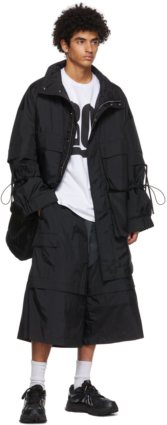 JERIH Black Detachable Pocket Coat