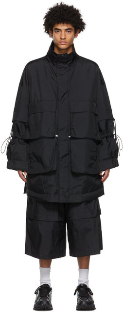 JERIH Black Detachable Pocket Coat - Jerih Noir Manteau de poche détachable - Jerih Black Detachable Pocket Coat.