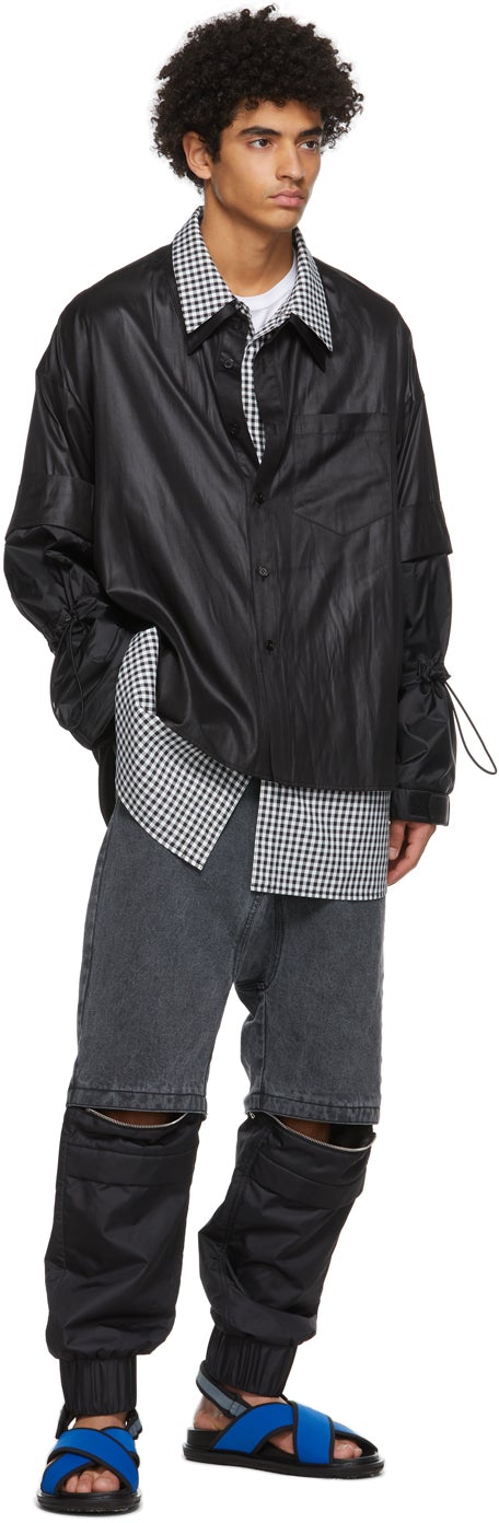 JERIH Black Double Layer Shirt