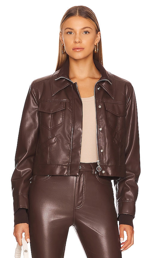 JONATHAN SIMKHAI STANDARD Becka Vegan Leather Jacket in Brown Jonathan Simkhai Standard Becka Veswesk Veste en cuir en marron 乔纳森·辛卡（Jonathan Simkhai）标准贝卡素食皮革夹克棕色