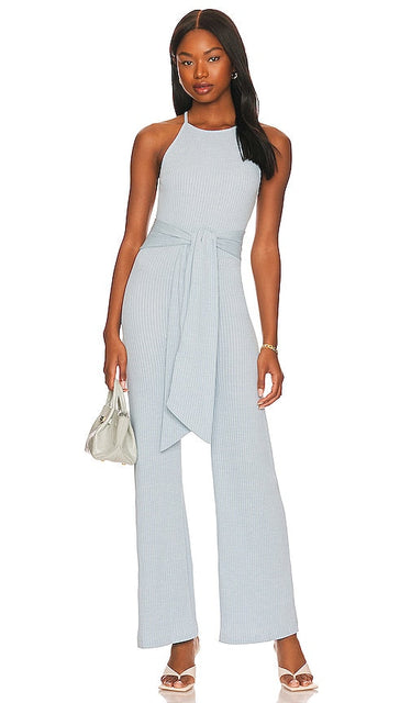 JONATHAN SIMKHAI STANDARD Reyna Racer Back Wide Leg Jumpsuit in Baby Blue Jonathan Simkhai Standard Reyna Raceur Back Broad Jam Juchs Cuit en bleu bébé Jonathan Simkhai标准Reyna Racer背部宽腿连身裤穿着蓝色