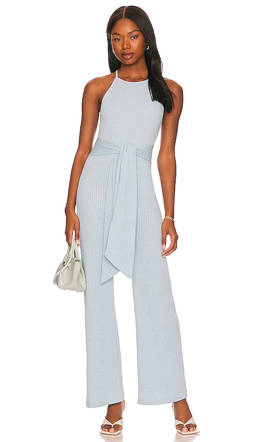 JONATHAN SIMKHAI STANDARD Reyna Racer Back Wide Leg Jumpsuit in Baby Blue Jonathan Simkhai Standard Reyna Raceur Back Broad Jam Juchs Cuit en bleu bébé Jonathan Simkhai标准Reyna Racer背部宽腿连身裤穿着蓝色