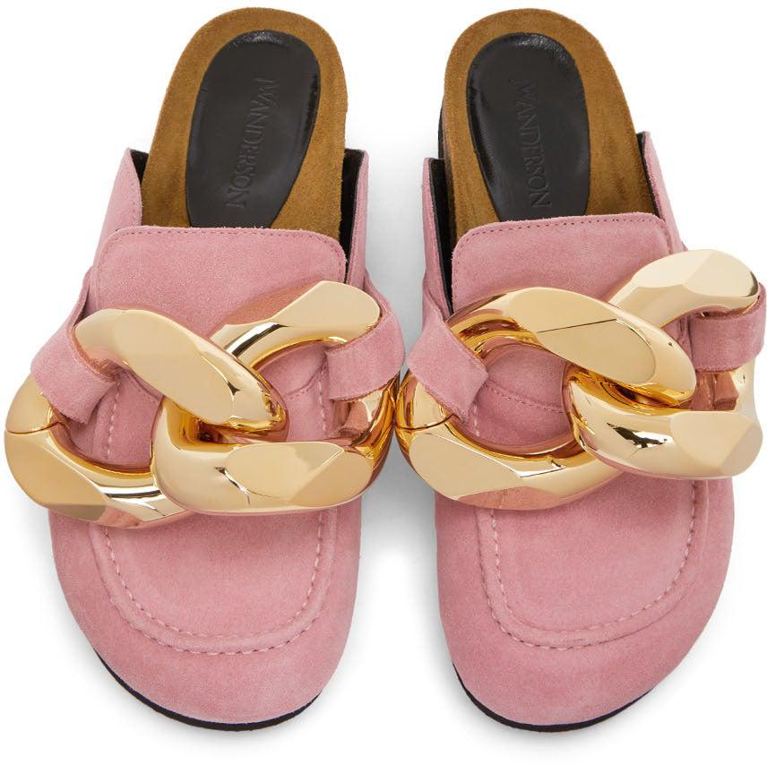 JW Anderson Pink Suede Chain Loafers