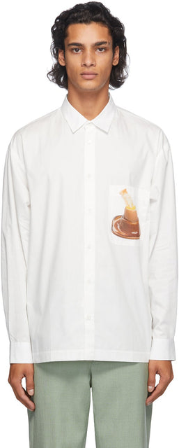 Jacquemus White Egg Print 'La Chemise Baou' Shirt - T-shirt d'œuf blanc Jacqueumus 'La Chemise Baou' Shirt - JacqueMus 화이트 계란 인쇄 'La Chemise Baou'셔츠
