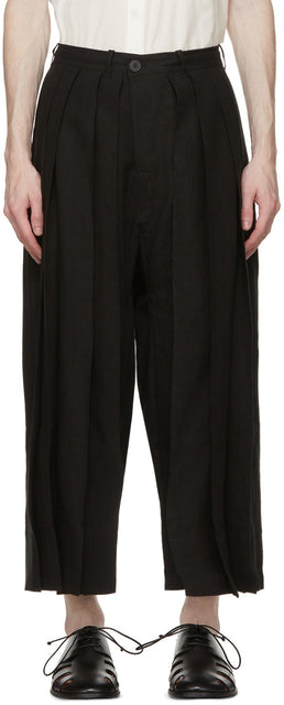 Jan-Jan Van Essche Black Linen Loose Fit Trousers - Jan-Jan Van Van Essche Pantalon en linge en lin noir - Jan-Jan van essche 검은 린넨 느슨한 맞는 바지