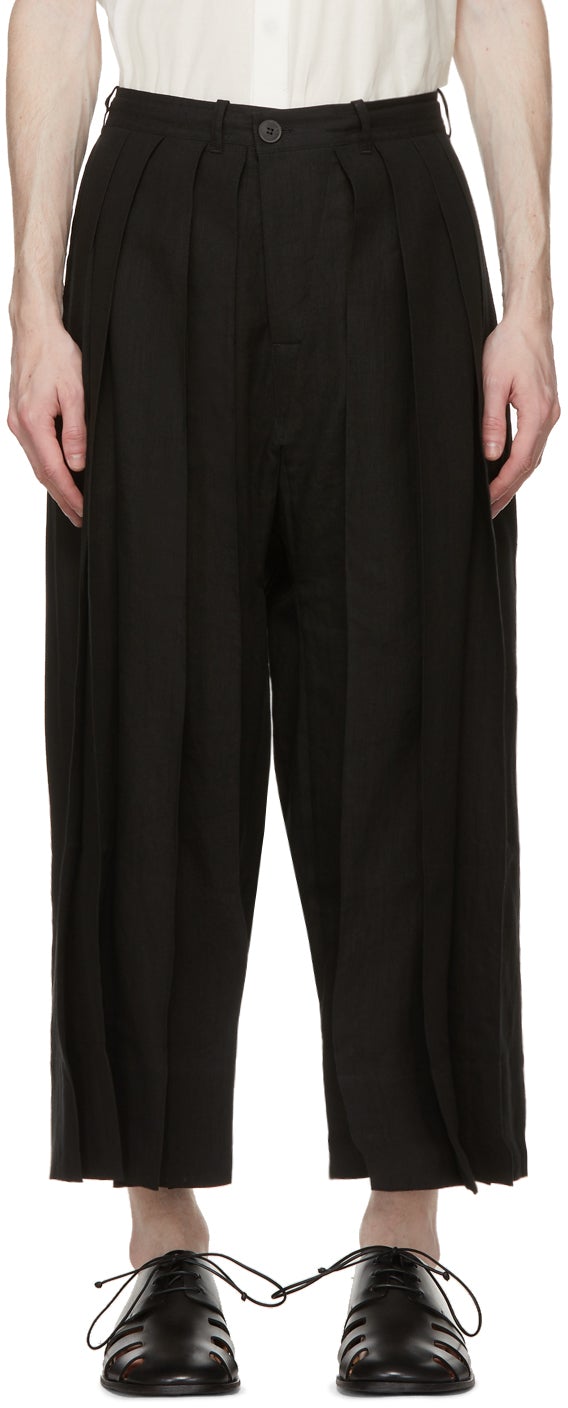Jan-Jan Van Essche Black Linen Loose Fit Trousers - Jan-Jan Van Van Essche Pantalon en linge en lin noir - Jan-Jan van essche 검은 린넨 느슨한 맞는 바지