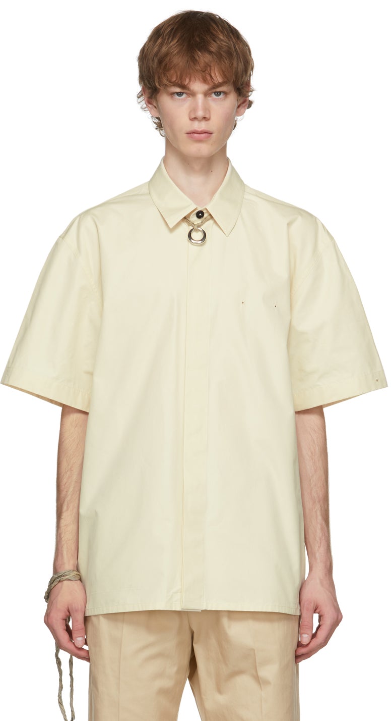 Jil Sander Beige Heavy Poplin Short Sleeve Shirt - Jil Sander Beige Beige Shirt à manches courtes - 길 샌더 베이지 색 무거운 포플린 짧은 소매 셔츠