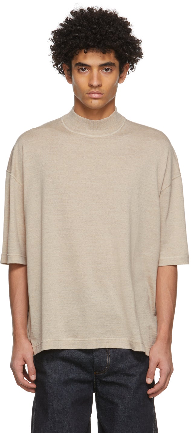 Jil Sander Beige Mock Neck Sweater T-Shirt - Jil Sander Beige T-shirt pull à col - 길 샌더 베이지 꼬리 넥 스웨터 티셔츠