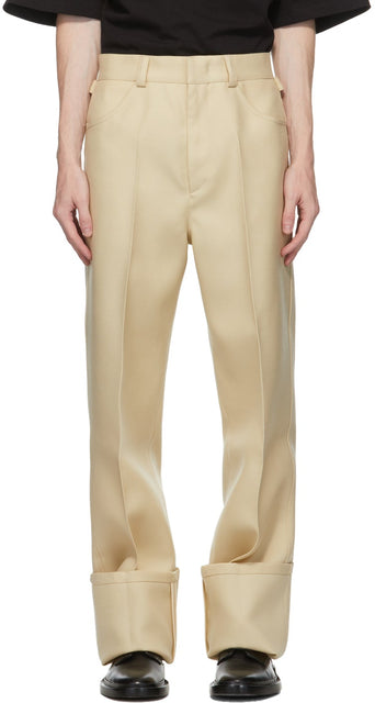 Jil Sander Beige Wool Turn Up Cuff Trousers - Jil Sander Beige Pantalon de bronzage - 길 샌더 베이지 양모 커프 바지를 켭니다