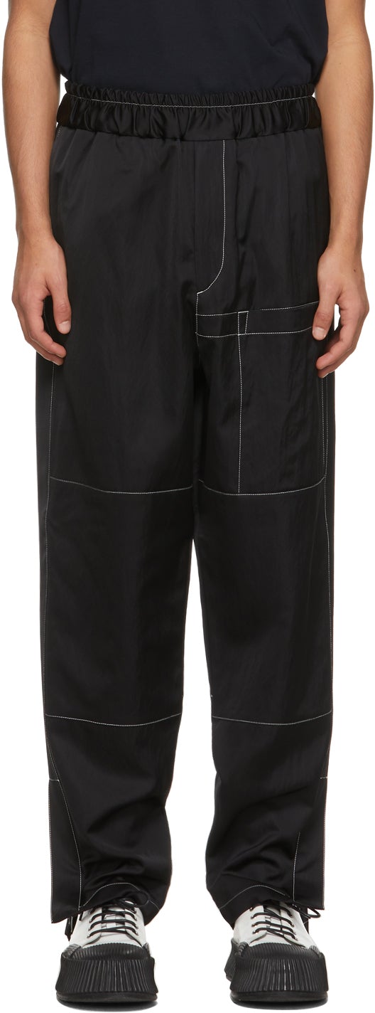 Jil Sander Black Crinkled Panel Trousers - Jil Sander Panneau à panneaux froissés noirs - JIL 샌더 블랙 블랙 스커스 패널 바지