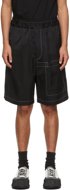 Jil Sander Black Crinkled Satin Pocket Shorts - Jil Sander Shorts de poche en satin à froissé noir - 길 샌더 검은 색 거친 새틴 포켓 반바지