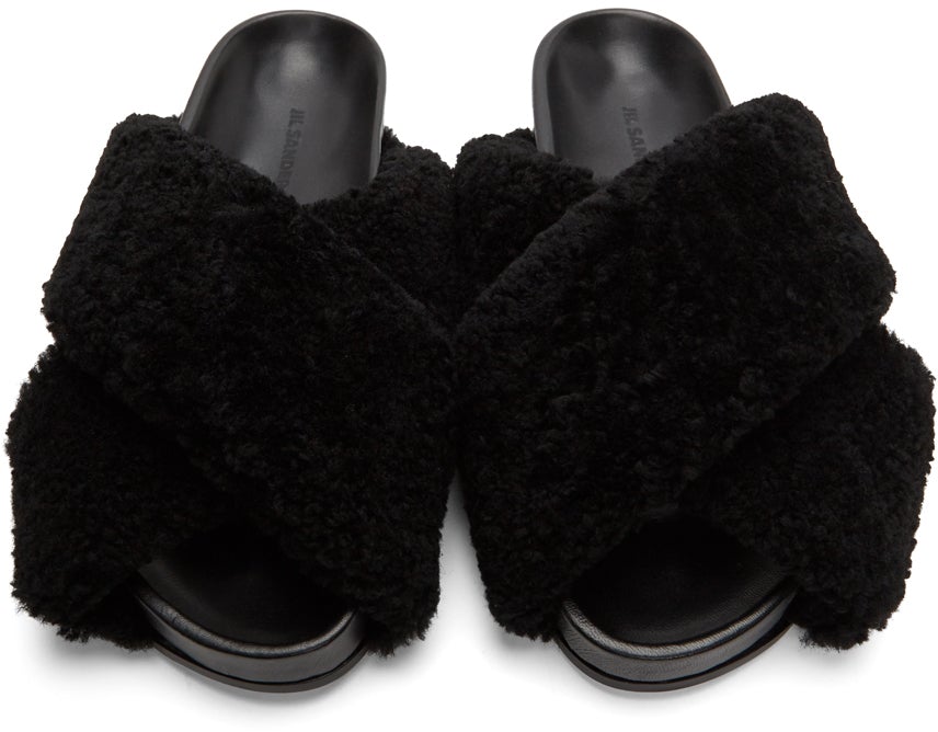 Jil Sander Black Fuzzy Sandals