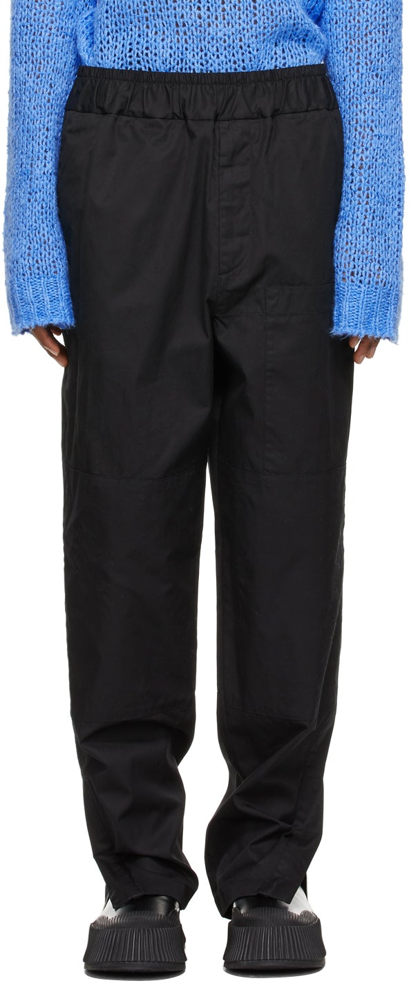 Jil Sander Black Gabardine Panel Trousers - Jil Sander Panneau de panneau Noir Gabardine - JIM 샌더 검은 가베르 디네 패널 바지