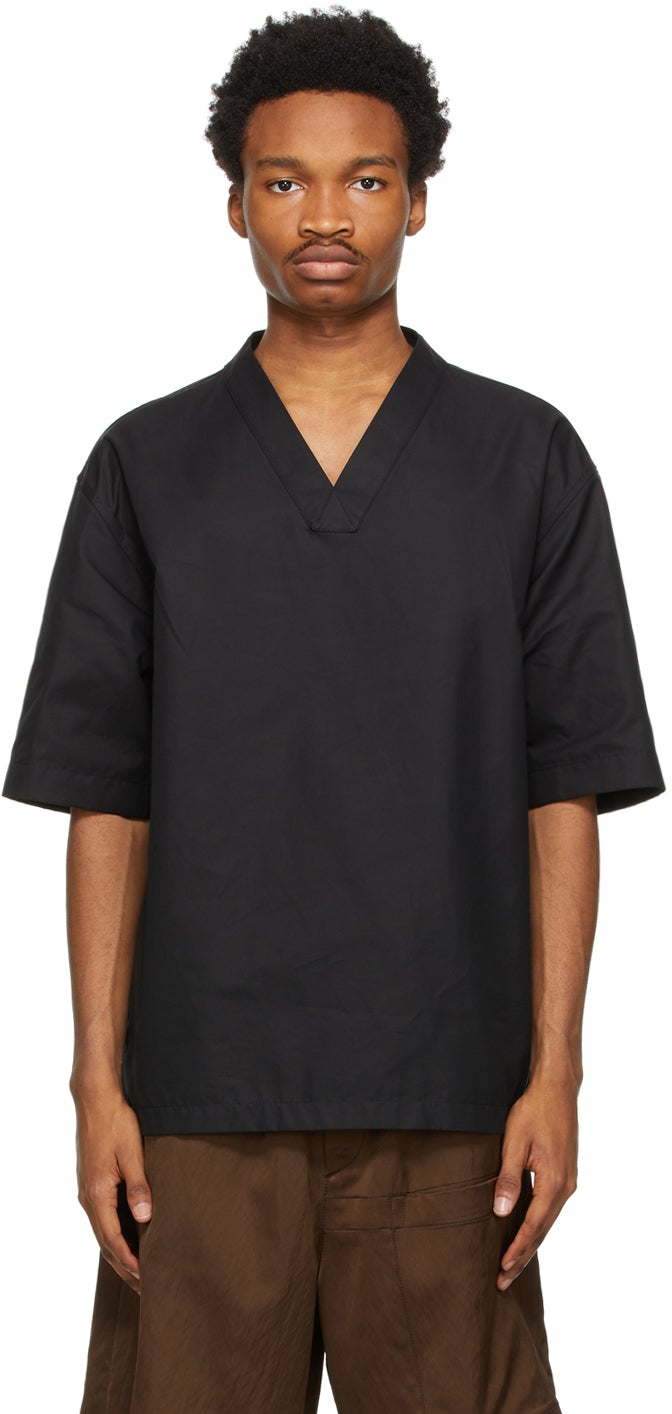 Jil Sander Black Outer Short Sleeve Shirt - Jil Sander chemise à manches courtes extérieure noire - JIL 샌더 블랙 바깥 쪽 반팔 셔츠