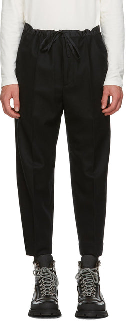 Jil Sander Black Wool Flannel Cropped Trousers - Jil Sander Pantalon Croppé en flanelle en laine noire - Jil Sander Black Wool Flannel 자른 바지