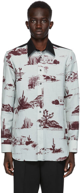 Jil Sander Blue Western Landscape Shirt - Jil Sander Blue Western Paysage chemise - 길 샌더 블루 서양 풍경 셔츠