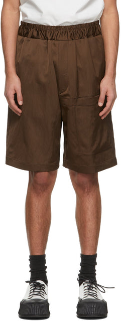 Jil Sander Brown Crinkled Satin Pocket Shorts - Jil Sander Brown Brown Satin Pocket Short - 길 샌더 브라운 스틴 포켓 반바지를 찌푸 렸습니다