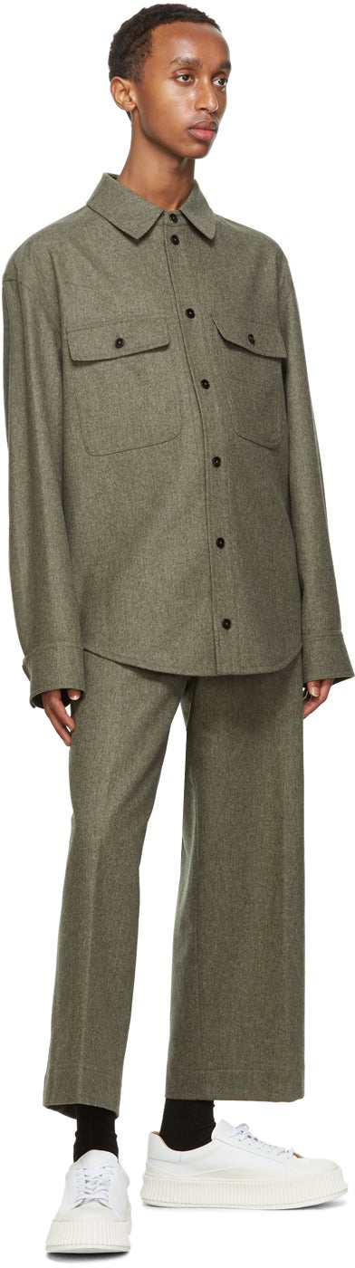 Jil Sander Green Wool Pocket Shirt