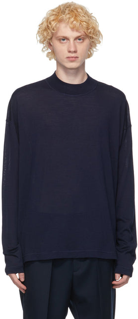 Jil Sander Indigo Wool Crewneck Sweater - Jil Sander Indigo Laine Crewneck Pull - Jil Sander Indigo Wool Crewneck 스웨터