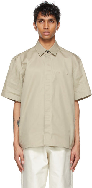 Jil Sander Khaki Gabardine Eyelet Short Sleeve Shirt - Jil Sander Khaki Gabardine Oeillet Chemise à manches courtes - 길 샌더 카키가 부르 데른 아이렛 짧은 소매 셔츠