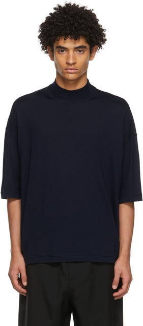 Jil Sander Navy Mock Neck Sweater T-Shirt - Jil Sander Navy Mock Col T-shirt - JIM 샌더 네이비 모의 목 스웨터 티셔츠