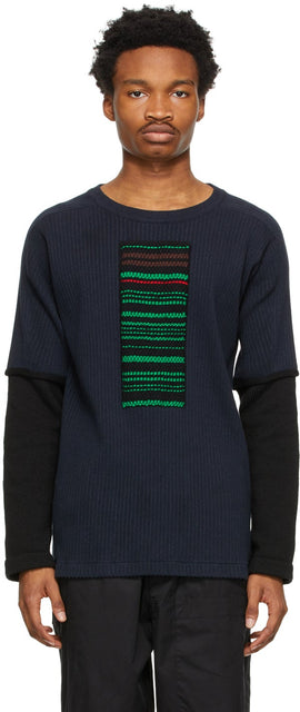 Jil Sander Navy Striped Patch Sweater - Jil Sander Navy Sweathed Patch Patch - JIL 샌더 네이비 스트라이프 패치 스웨터