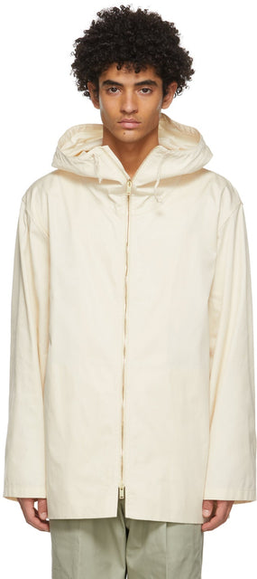 Jil Sander Off-White Cotton Gabardine Hooded Coat - Jil Sander Coton blanc coton blanc gabardine à capuchon - 길 샌페오리 샌더 샌 퍼가 화이트 코튼 가버딘 후드 코트