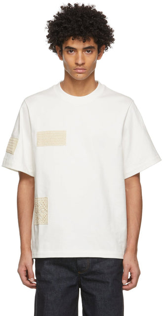 Jil Sander Off-White Crochet Patch T-Shirt - T-shirt Jil Sander Crochet Crochet Crochet - 길 샌더 오프 화이트 크로 셰 뜨개질 패치 티셔츠