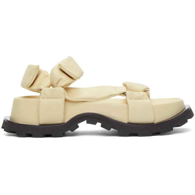 Jil Sander Off-White Leather Chunky Sole Sandals - Jil Sander Sandales à semelles chunky en cuir blanc cassé - 길 샌페 샌들 오프 화이트 가죽 Chunky Sole Sandals.