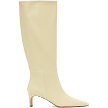 Jil Sander Off-White Pointy Toe Heeled Tall Boots - Jil Sander Off-White Bottes hautes pointues pointues - JIL 샌더 오프 화이트 티피 발가락 굽된 키가 큰 부츠