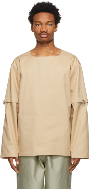 Jil Sander Tan Gabardine Detachable Sleeve Shirt - Chemise à manches détachables de Jil Sander Tan Gabardine - 길 샌더 황갈색 Gabardine 분리형 소매 셔츠